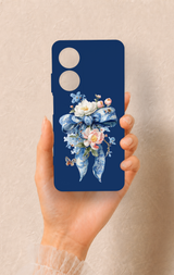 Oppo A60 Uyumlu Mavi Kurdeleli Çiçek Desenli Silikon Kılıf