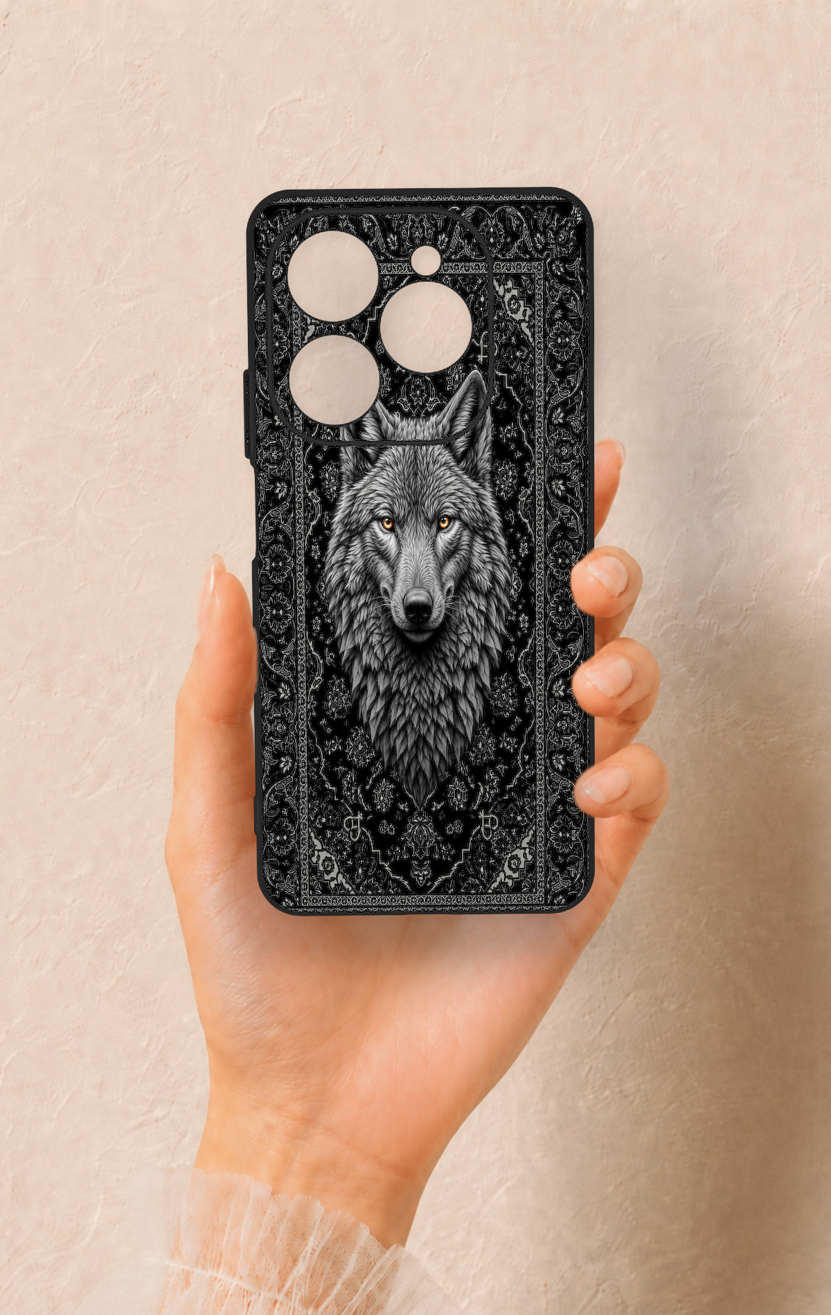 Tecno Spark 20 Pro Uyumlu Etnik Kurt Desenli Silikon Kılıf