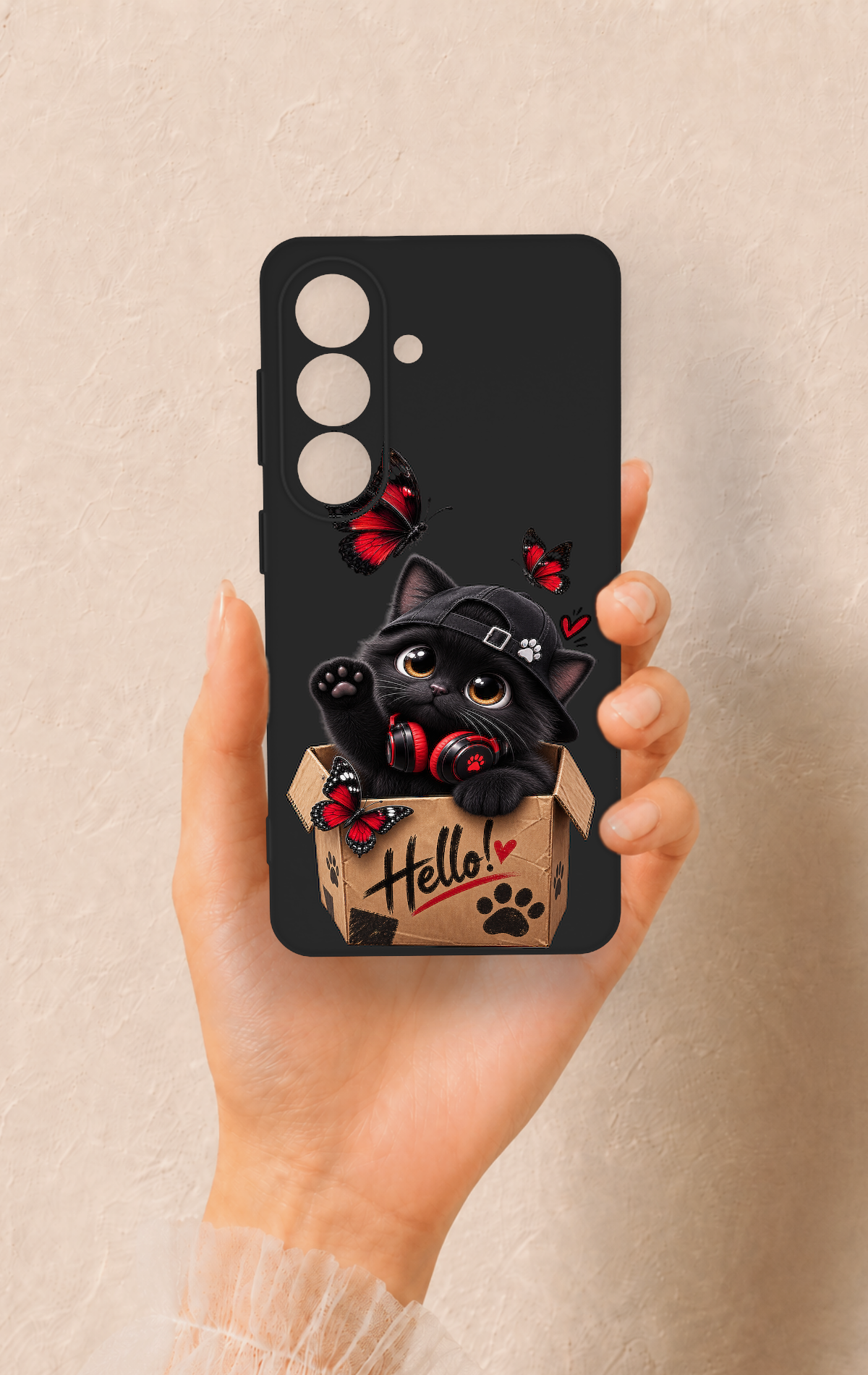 Samsung S26 Uyumlu Hello Cat Desenli Silikon Kılıf