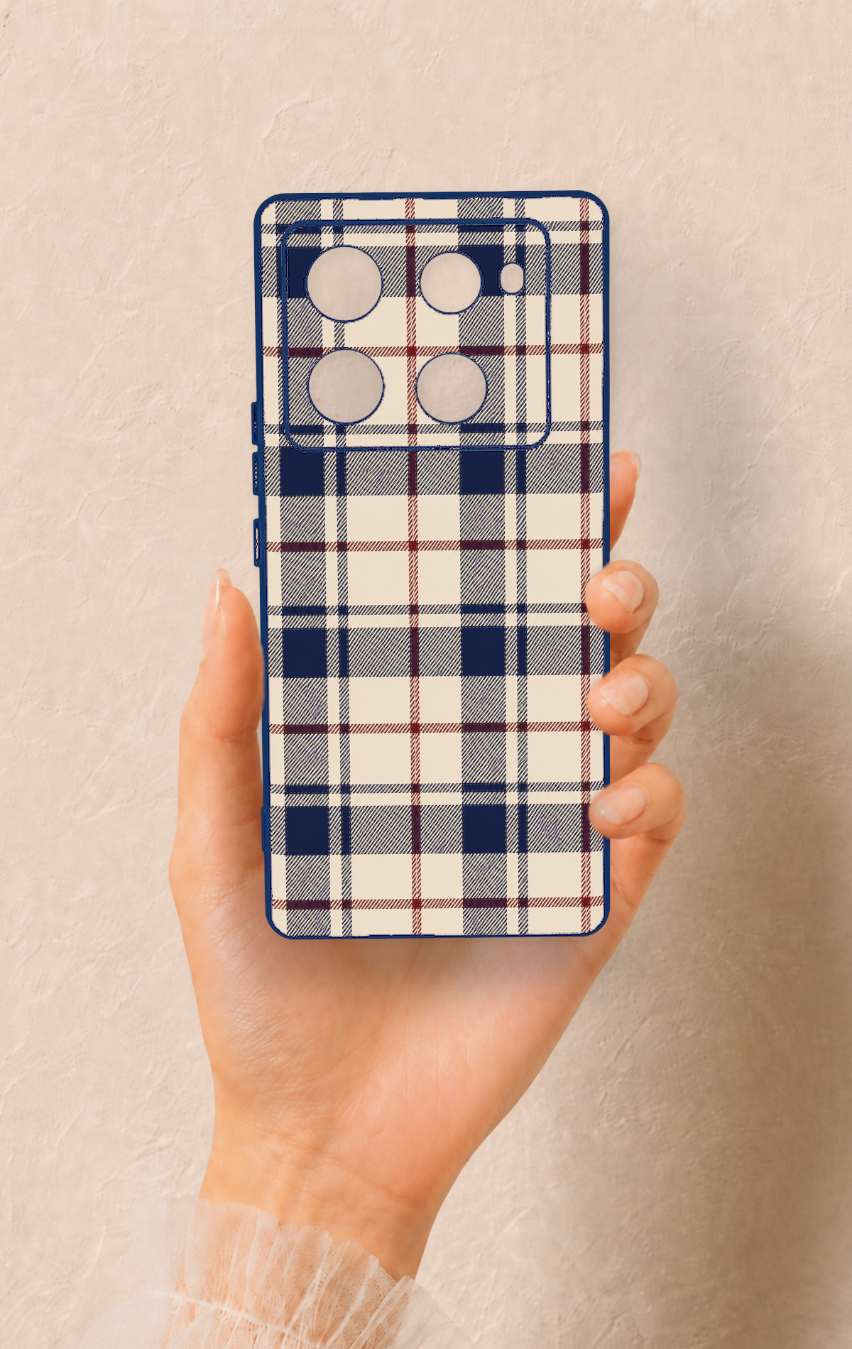 İnfinix Note 40 Pro Uyumlu Mavi Bordo Çizgili Ekose Desenli Silikon Kılıf