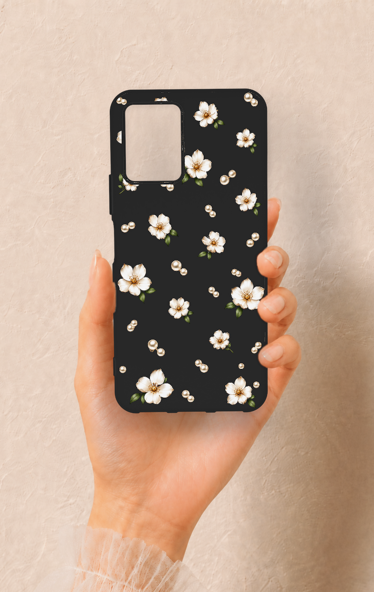 Vivo Y33S Uyumlu İnci Papatya Desenli Silikon Kılıf