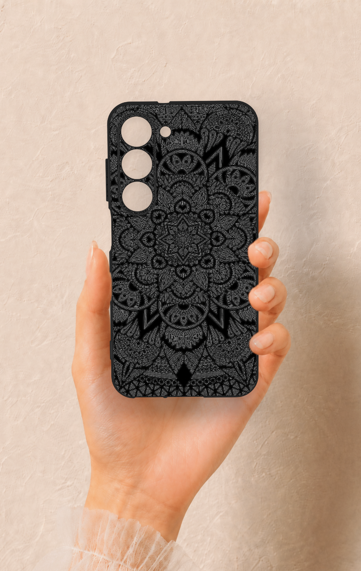 Samsung S23 Uyumlu Siyah Beyaz Mandala Desenli Silikon Kılıf