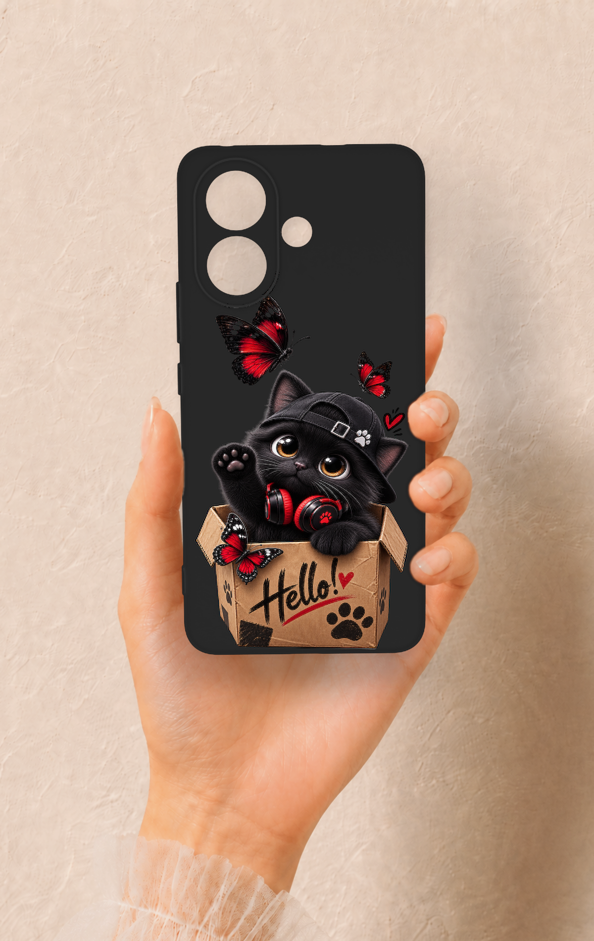 Vivo V60 Lite Uyumlu Hello Cat Desenli Silikon Kılıf