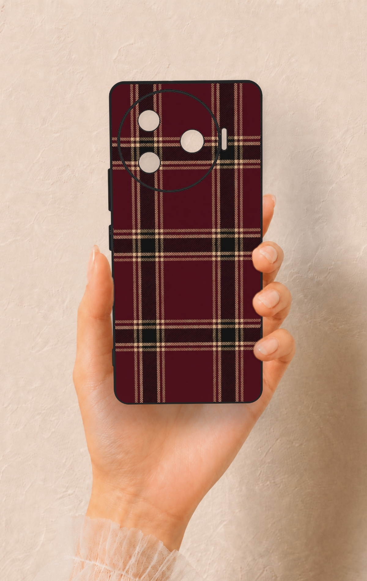 Tecno Camon 30 Pro 5G Uyumlu Bordo Siyah Ekose Desenli Silikon Kılıf
