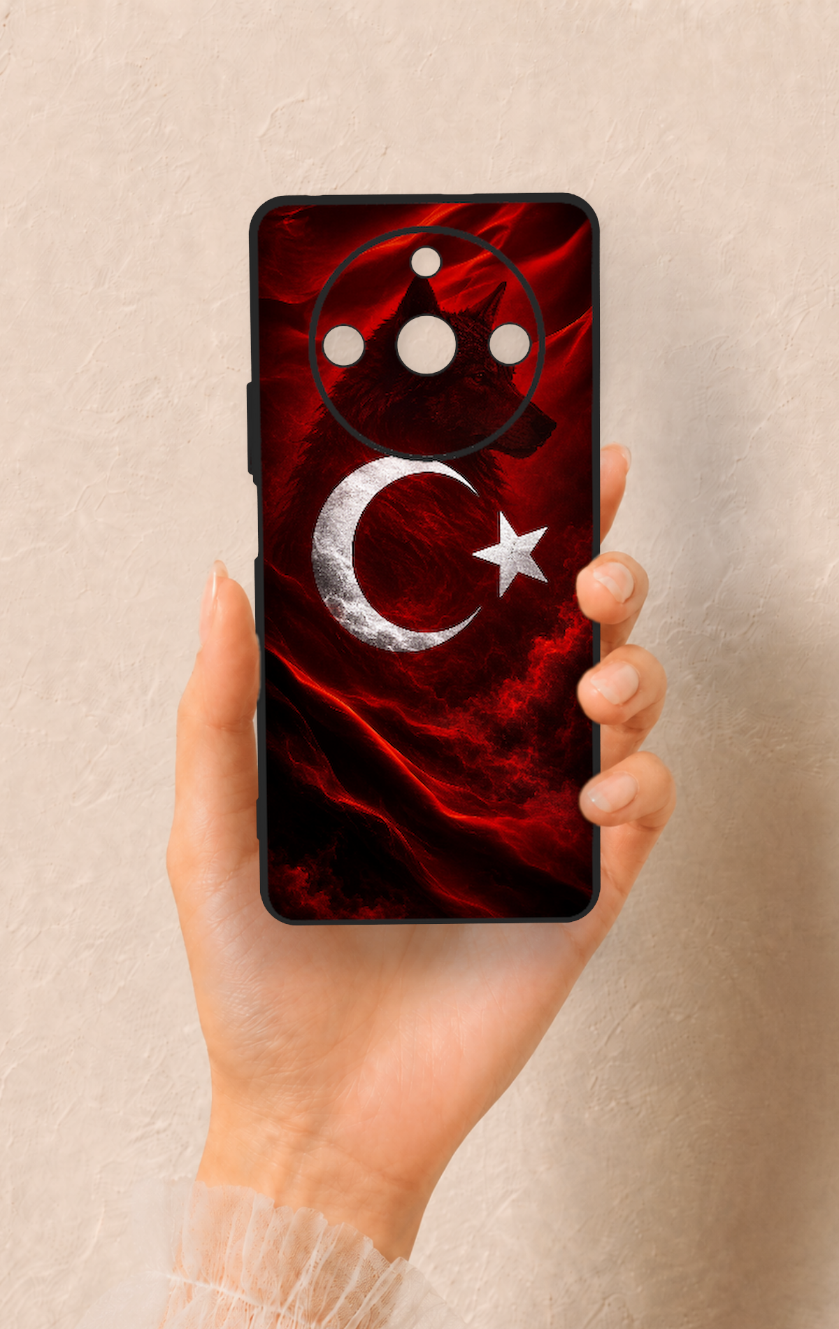 Realme 11 Pro Uyumlu Kurt Türk Bayrağı Desenli Silikon Kılıf