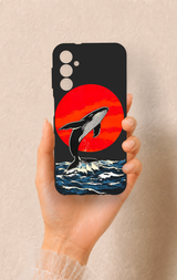 Samsung A14 Uyumlu Kırmızı Güneş Balina Desenli Silikon Kılıf