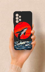 Samsung A23 Uyumlu Kırmızı Güneş Balina Desenli Silikon Kılıf