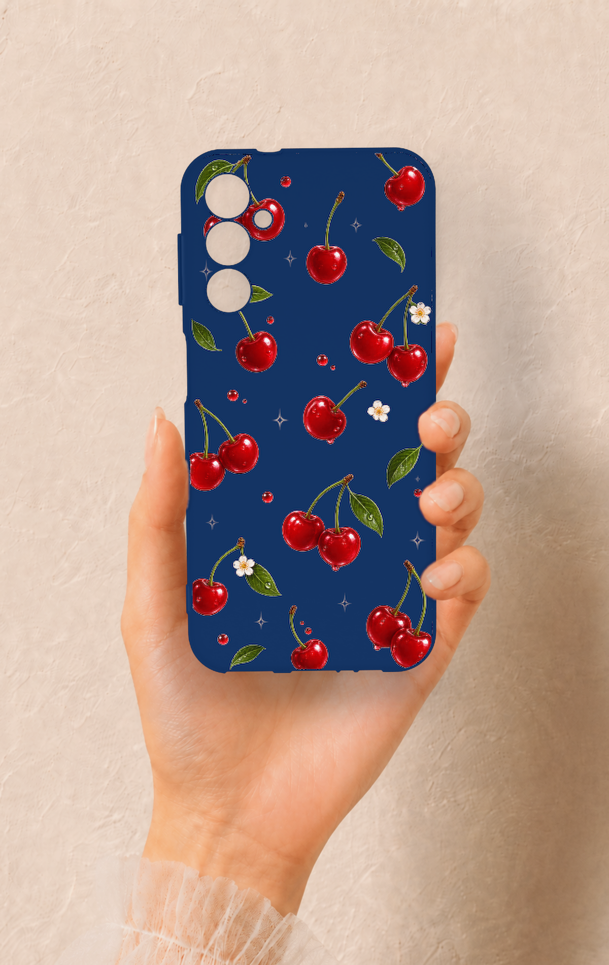 Samsung A14 Uyumlu Kiraz Papatya Desenli Silikon Kılıf