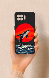 Oppo Reno 4 Lite Uyumlu Kırmızı Güneş Balina Desenli Silikon Kılıf
