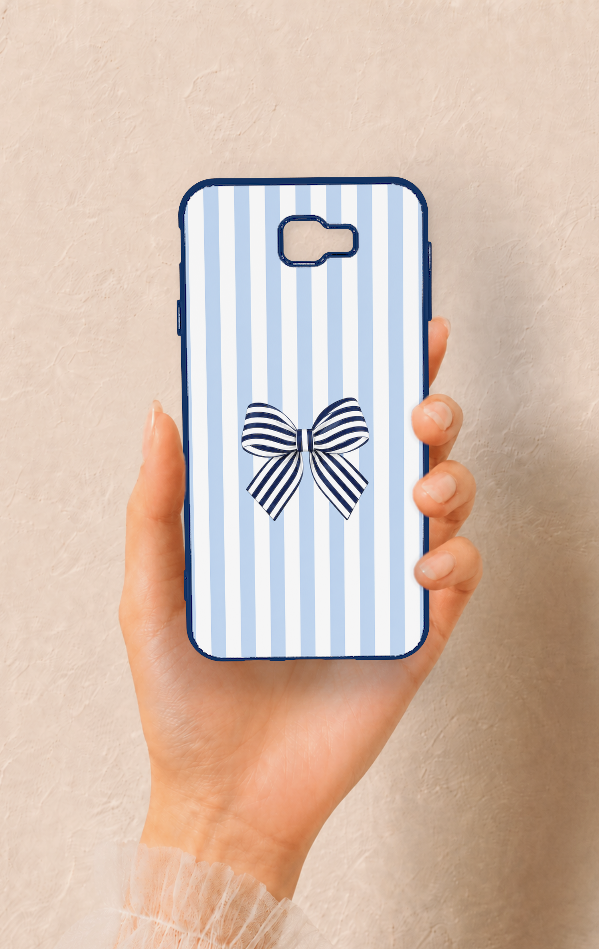 Samsung J7 Prime Uyumlu Mavi Beyaz Kurdele Desenli Silikon Kılıf