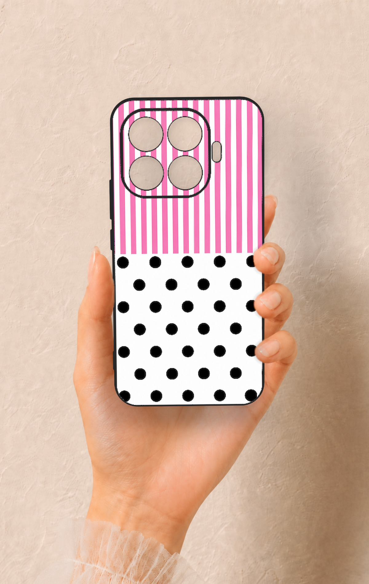 Mi 17T Pro 5G Uyumlu Pembe Çizgili Puantiye Desenli Silikon Kılıf