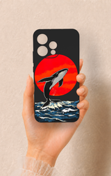 Oppo Reno 15 5G Uyumlu Kırmızı Güneş Balina Desenli Silikon Kılıf
