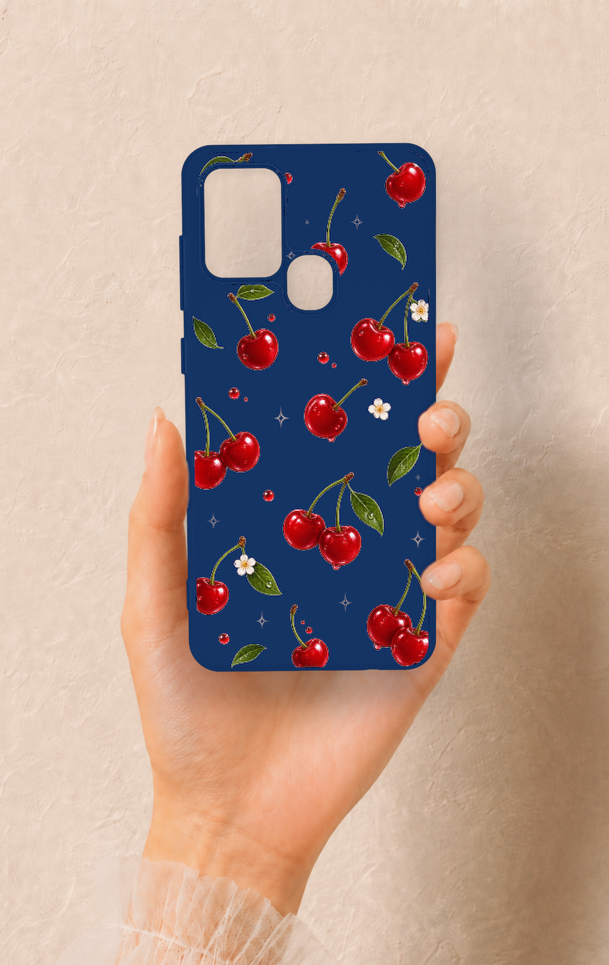 Samsung A21S Uyumlu Kiraz Papatya Desenli Silikon Kılıf
