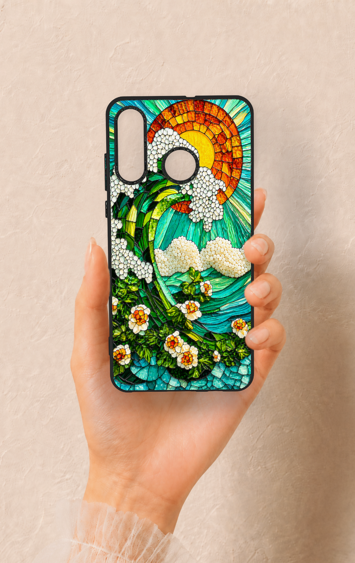 Huawei P30 Lite Uyumlu Mozaik Okyanus Dalgası Desenli Silikon Kılıf