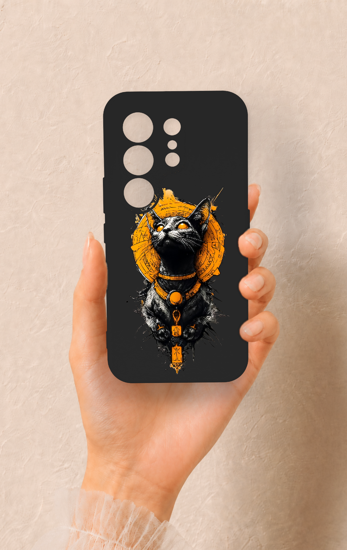 Tecno Camon 50 4G Uyumlu Mısırlı Kedi Tanrısı Desenli Silikon Kılıf