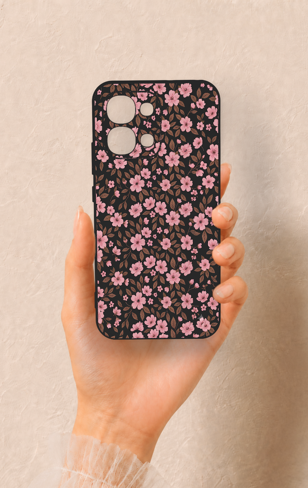 Oppo A6 Pro Uyumlu Mini Pembe Çiçek Desenli Silikon Kılıf