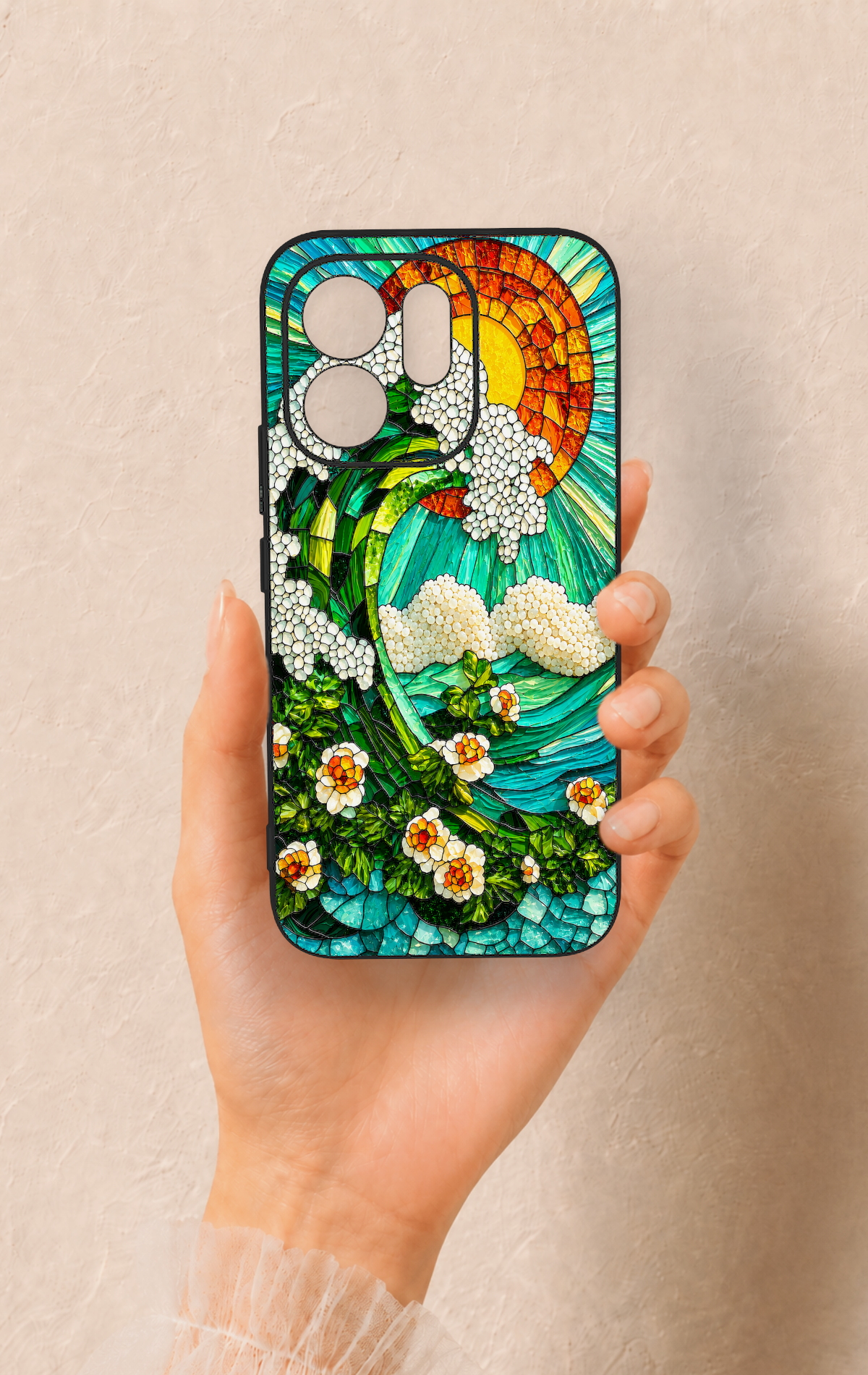 Vivo V70 5G Uyumlu Mozaik Okyanus Dalgası Desenli Silikon Kılıf