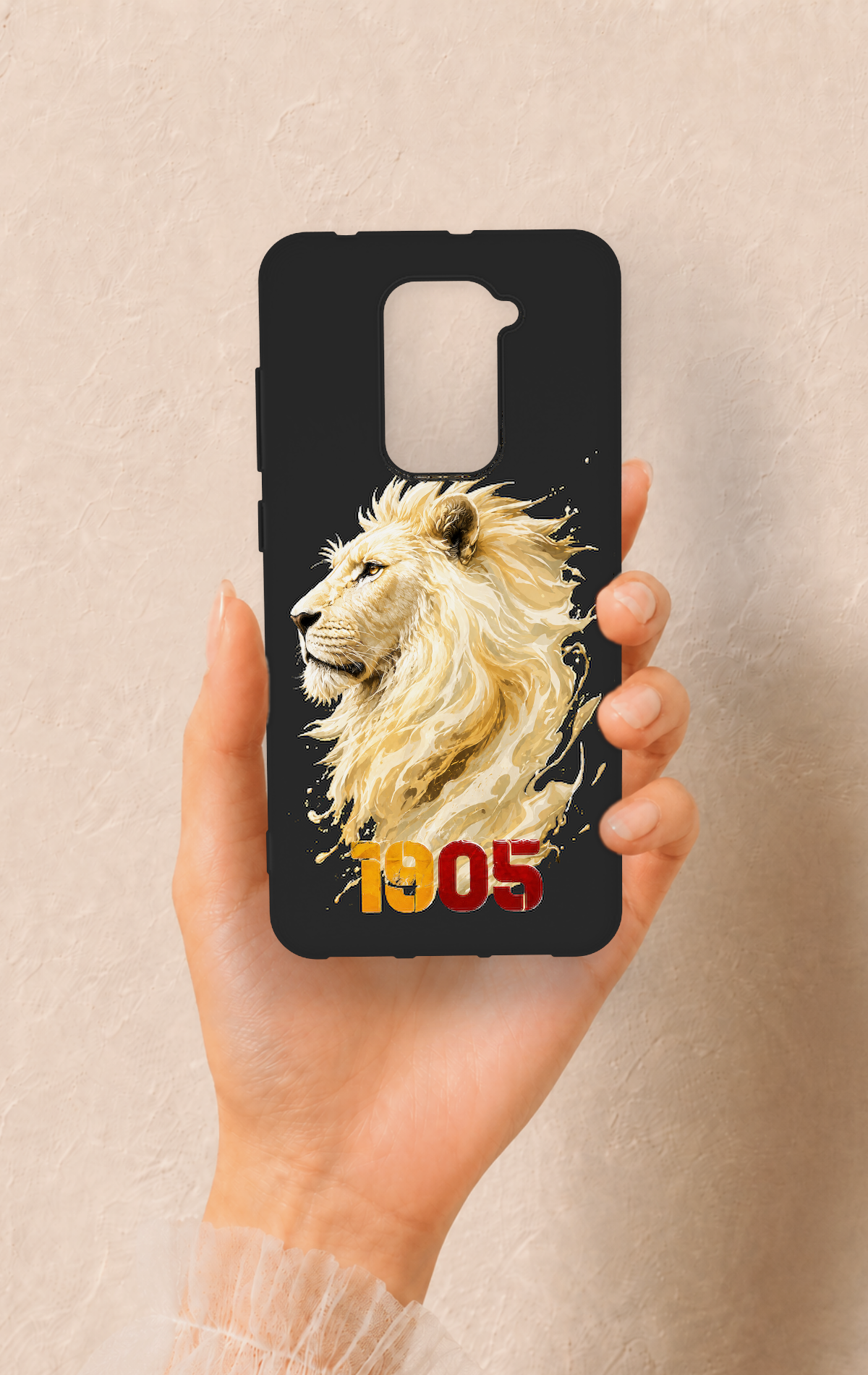 Redmi Note 9 Uyumlu Sarı Kırmızı 1905 Aslan Desenli Silikon Kılıf