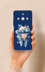 Realme 11 Pro Uyumlu Mavi Kurdeleli Çiçek Desenli Silikon Kılıf