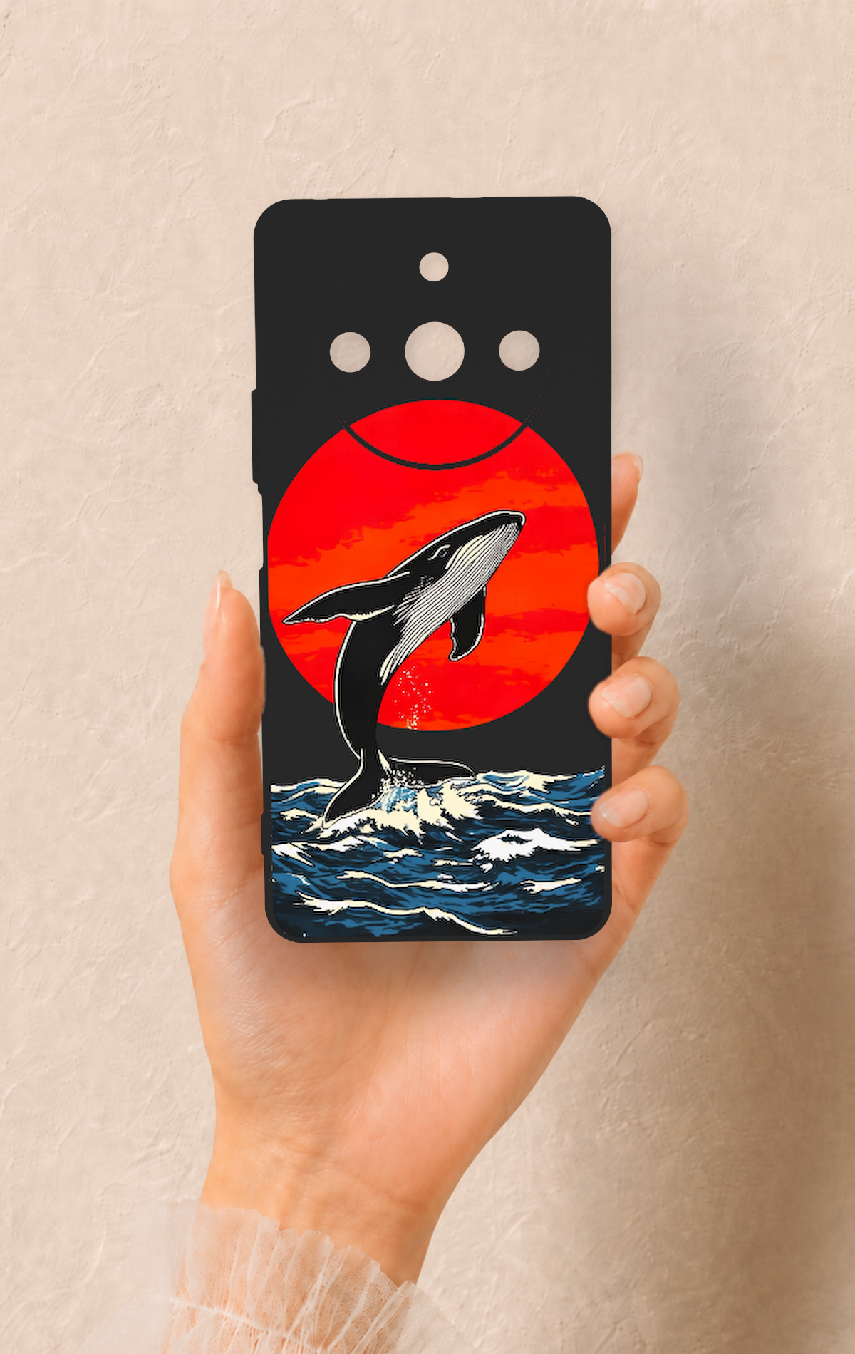 Realme 11 Pro Uyumlu Kırmızı Güneş Balina Desenli Silikon Kılıf