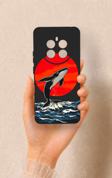 Realme 12 4G Uyumlu Kırmızı Güneş Balina Desenli Silikon Kılıf