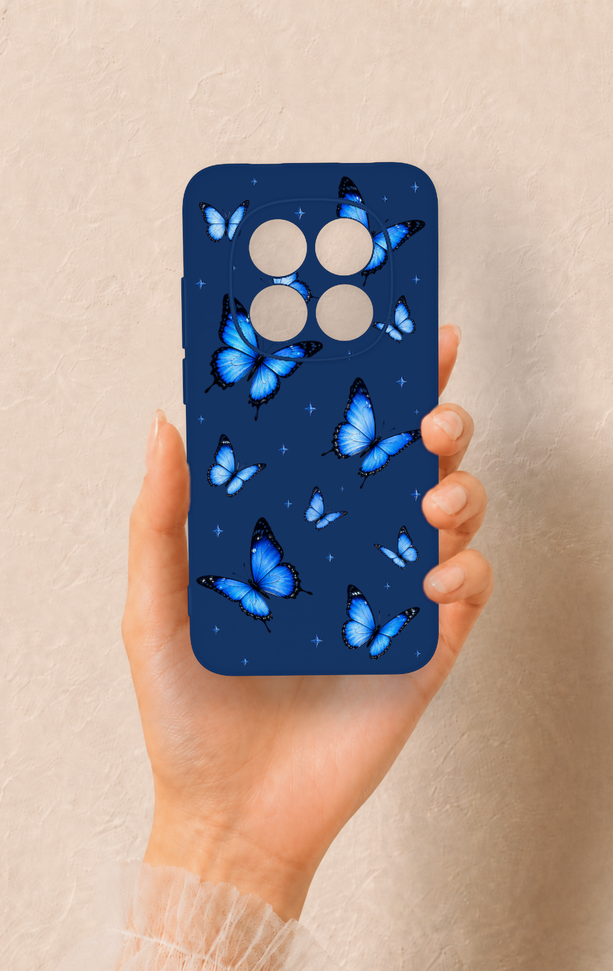 Redmi Note 15 Pro 5G Uyumlu Parlak Mavi Kelebek Desenli Silikon Kılıf