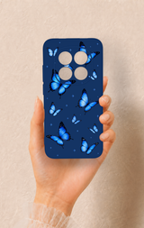 Redmi Note 15 Pro 5G Uyumlu Parlak Mavi Kelebek Desenli Silikon Kılıf