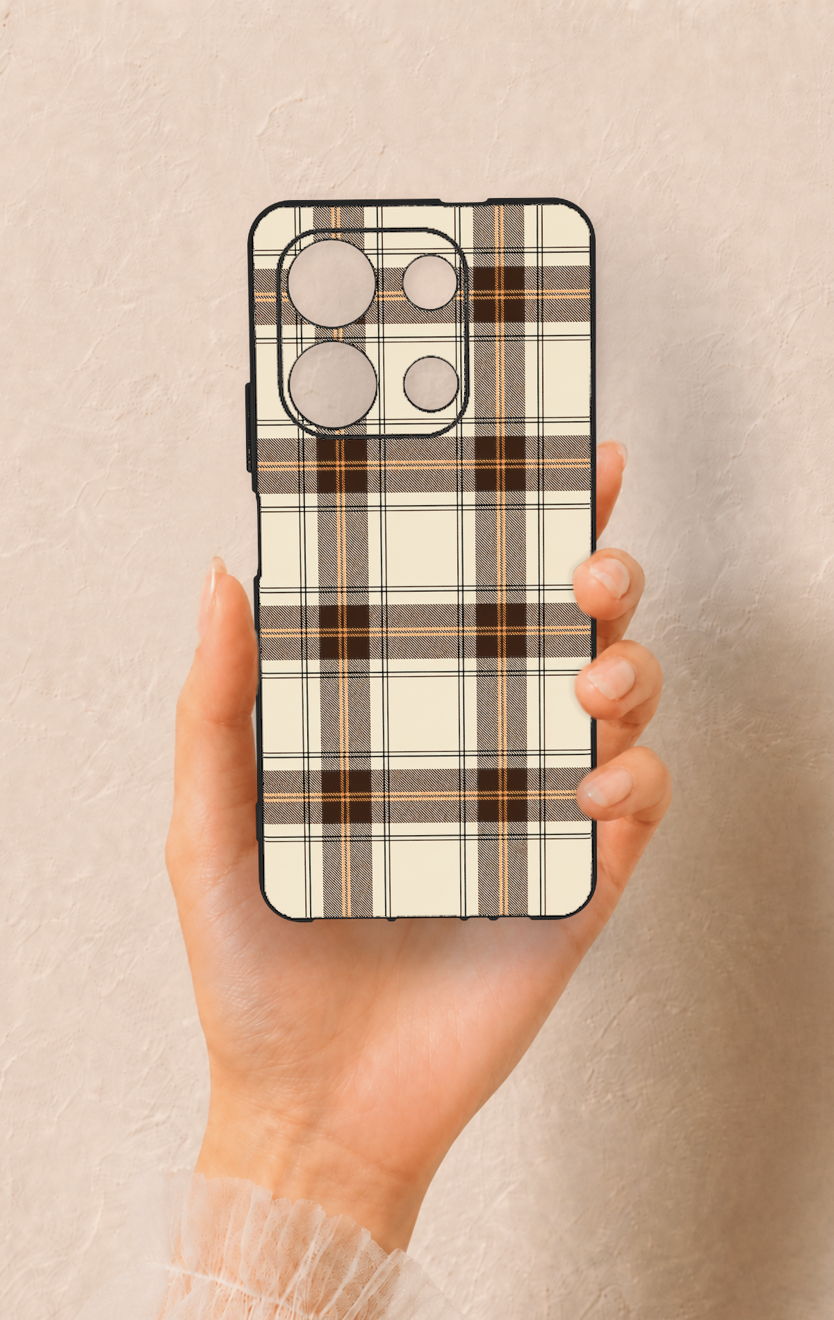 İnfinix Note 30 Uyumlu Bej Kahverengi Ekose Desenli Silikon Kılıf