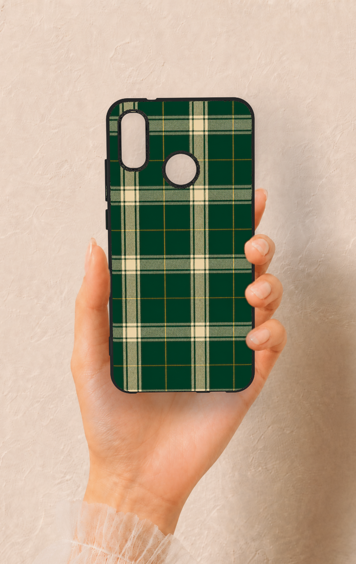 Huawei P20 Lite Uyumlu Klasik Yeşil Ekose Desenli Silikon Kılıf