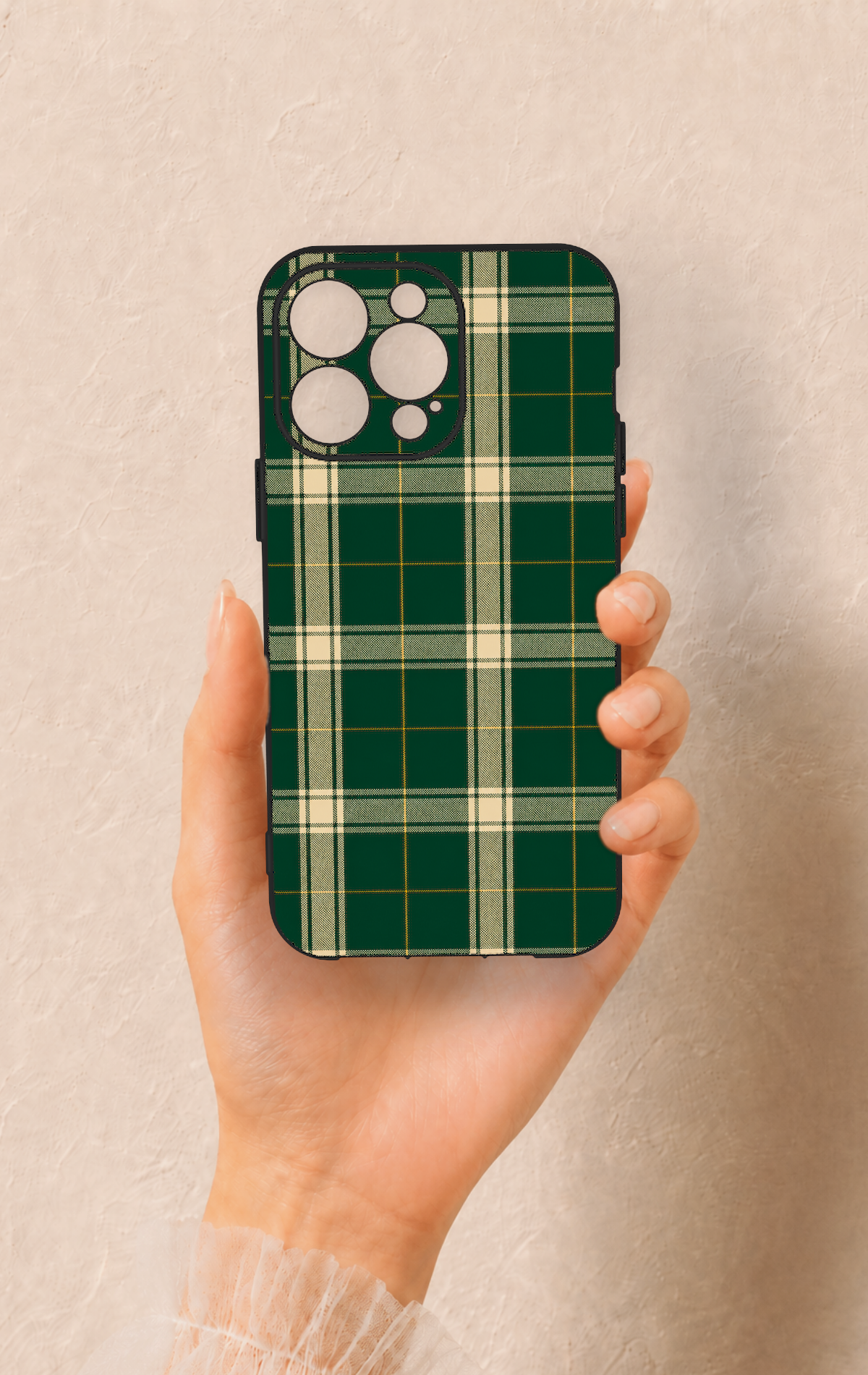 iPhone 13 Pro Max Uyumlu Klasik Yeşil Ekose Desenli Silikon Kılıf