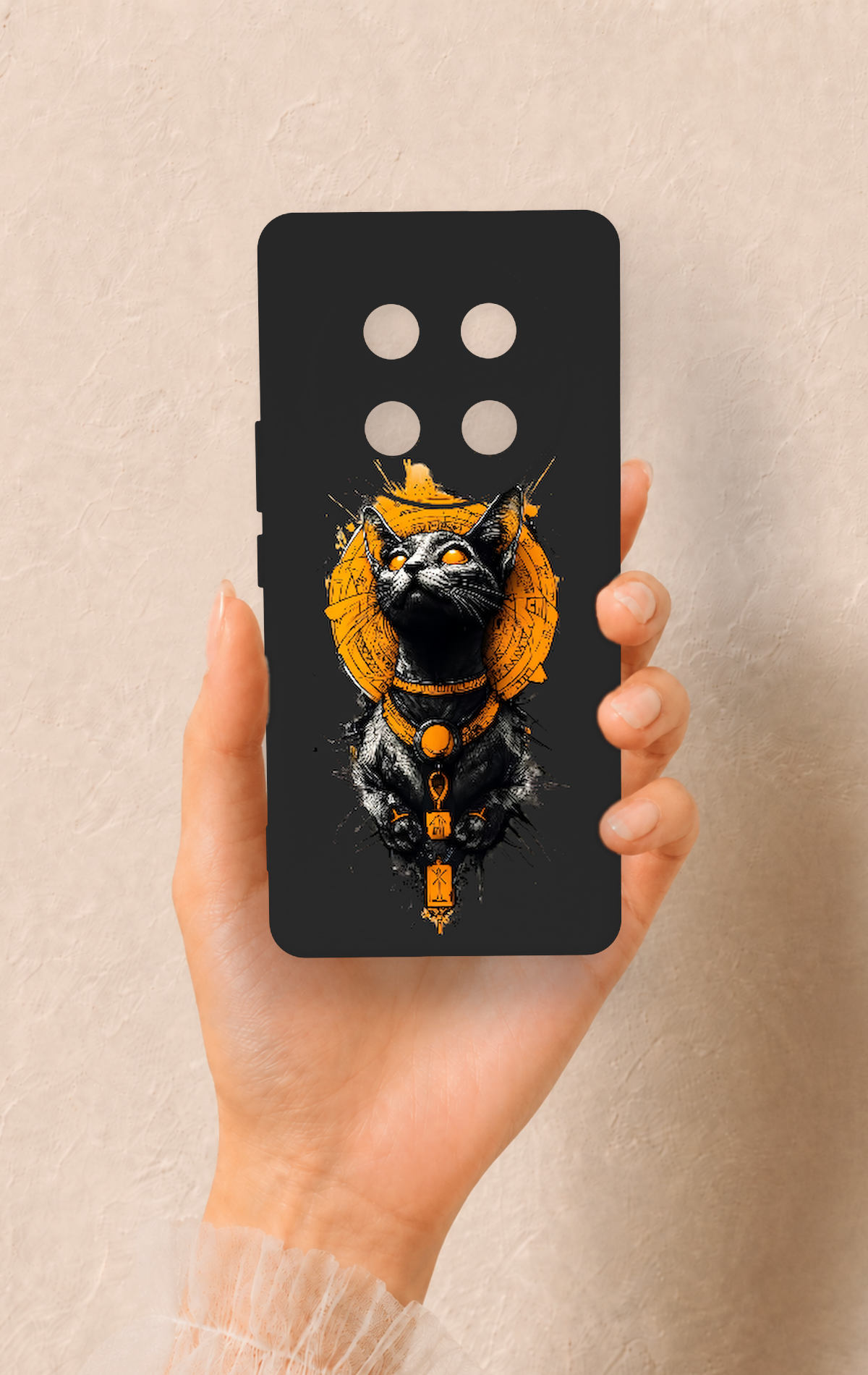 Honor Magic 7 Lite 5G Uyumlu Mısırlı Kedi Tanrısı Desenli Silikon Kılıf