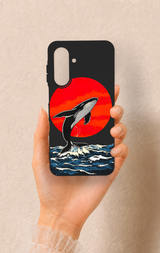 Samsung A26 Uyumlu Kırmızı Güneş Balina Desenli Silikon Kılıf
