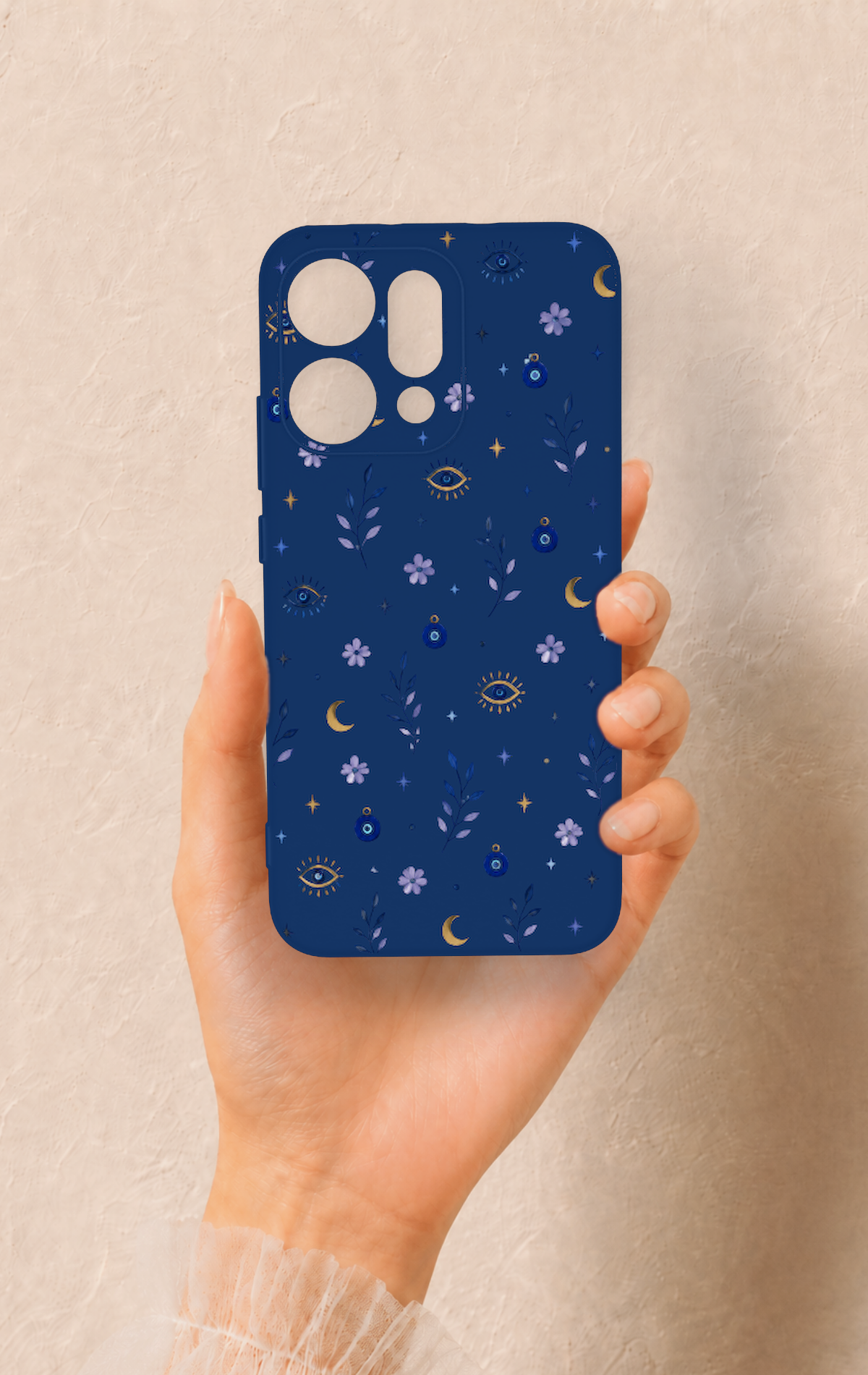 Oppo Reno 14 Uyumlu Mavi Nazar Papatya Desenli Silikon Kılıf