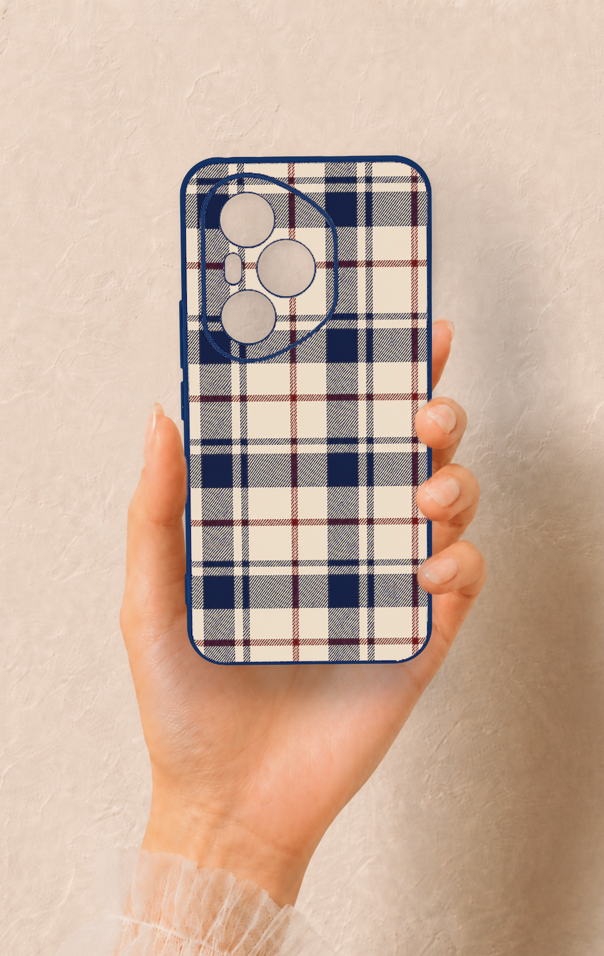 Honor 400 Pro Uyumlu Mavi Bordo Çizgili Ekose Desenli Silikon Kılıf
