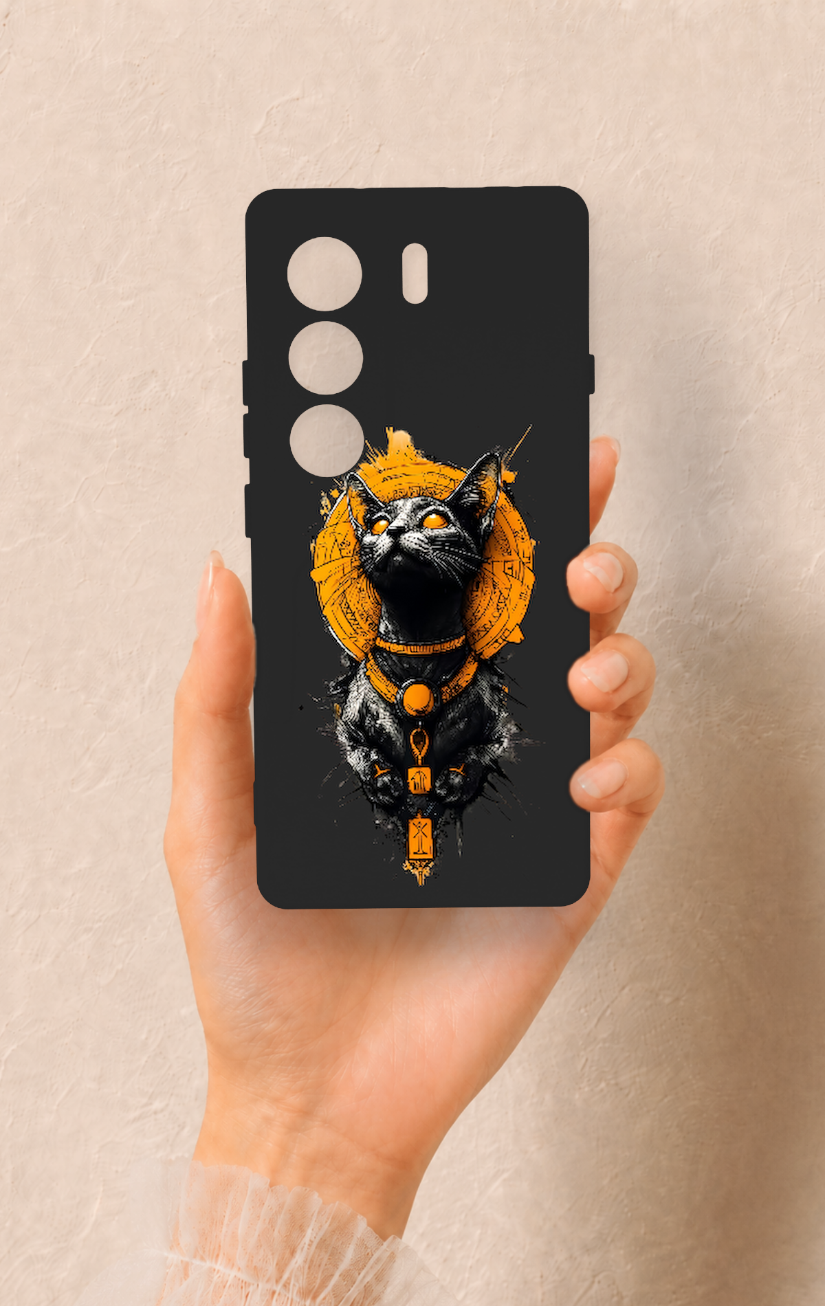 Tecno Camon 40 4G Uyumlu Mısırlı Kedi Tanrısı Desenli Silikon Kılıf