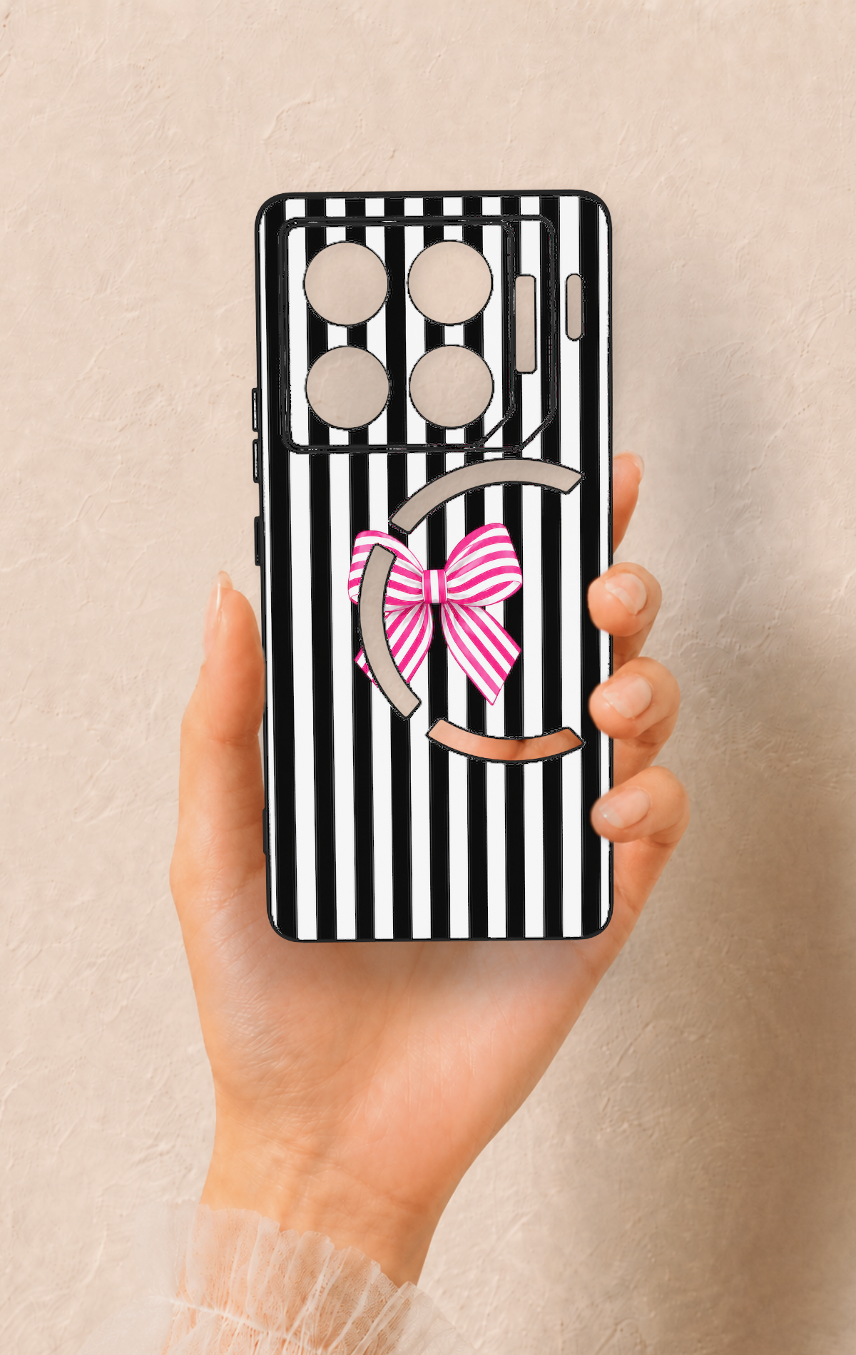 İnfinix Gt 20 Pro Uyumlu Pembe Beyaz Kurdele Desenli Silikon Kılıf