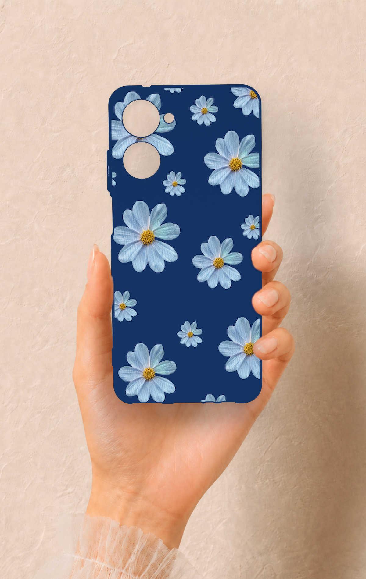 Realme 10 Uyumlu Mavi Papatya Desenli Silikon Kılıf
