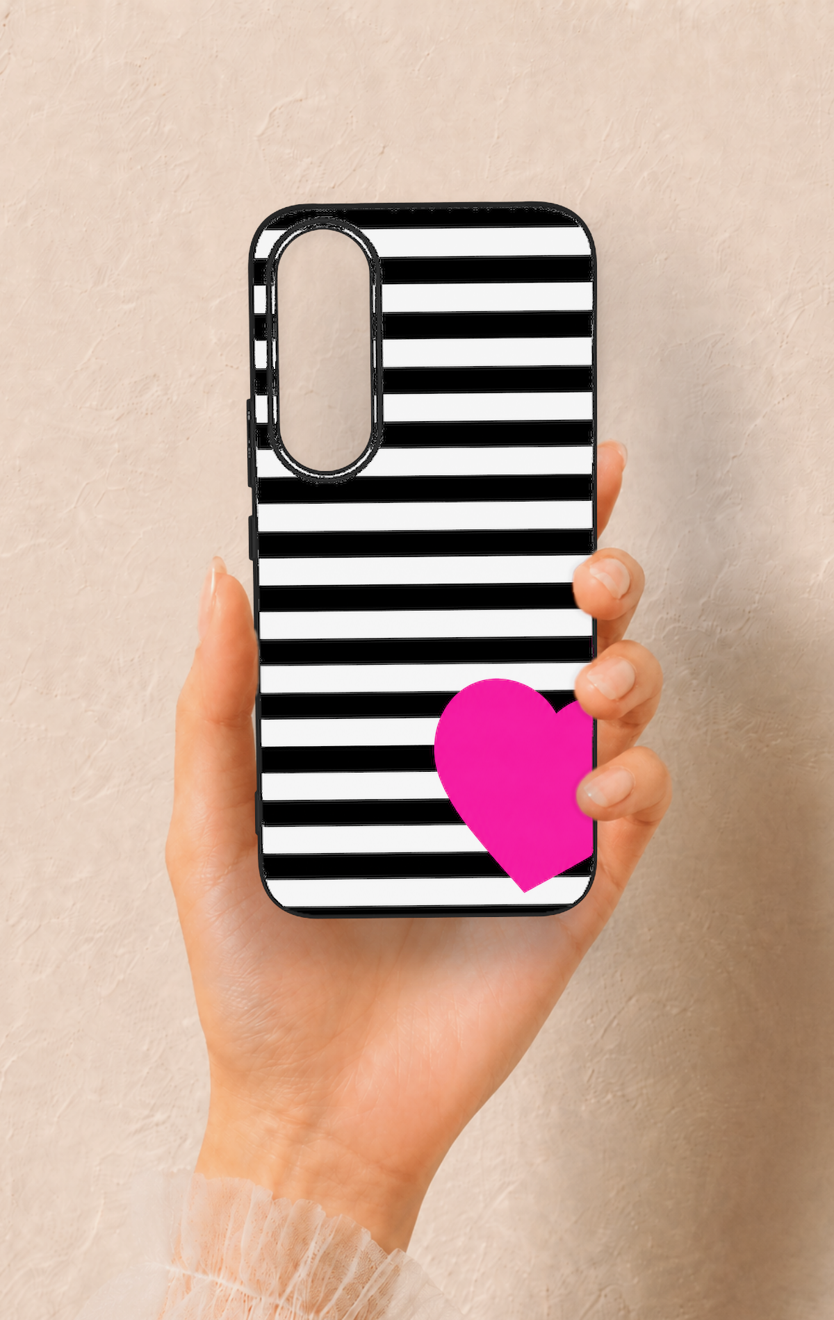 Vivo V70 FE 5G Uyumlu Çizgili Kalp Desenli Silikon Kılıf