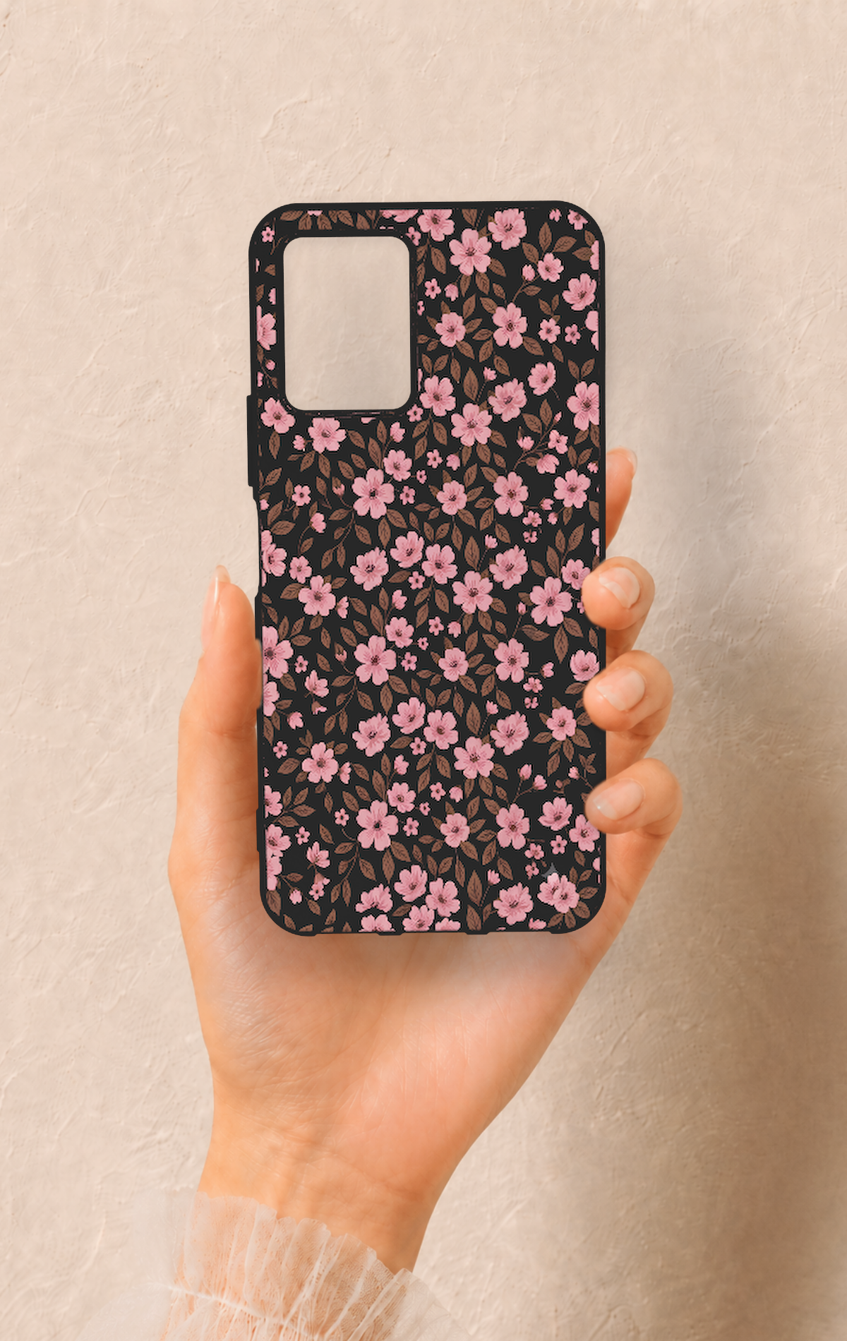 Vivo Y33S Uyumlu Mini Pembe Çiçek Desenli Silikon Kılıf