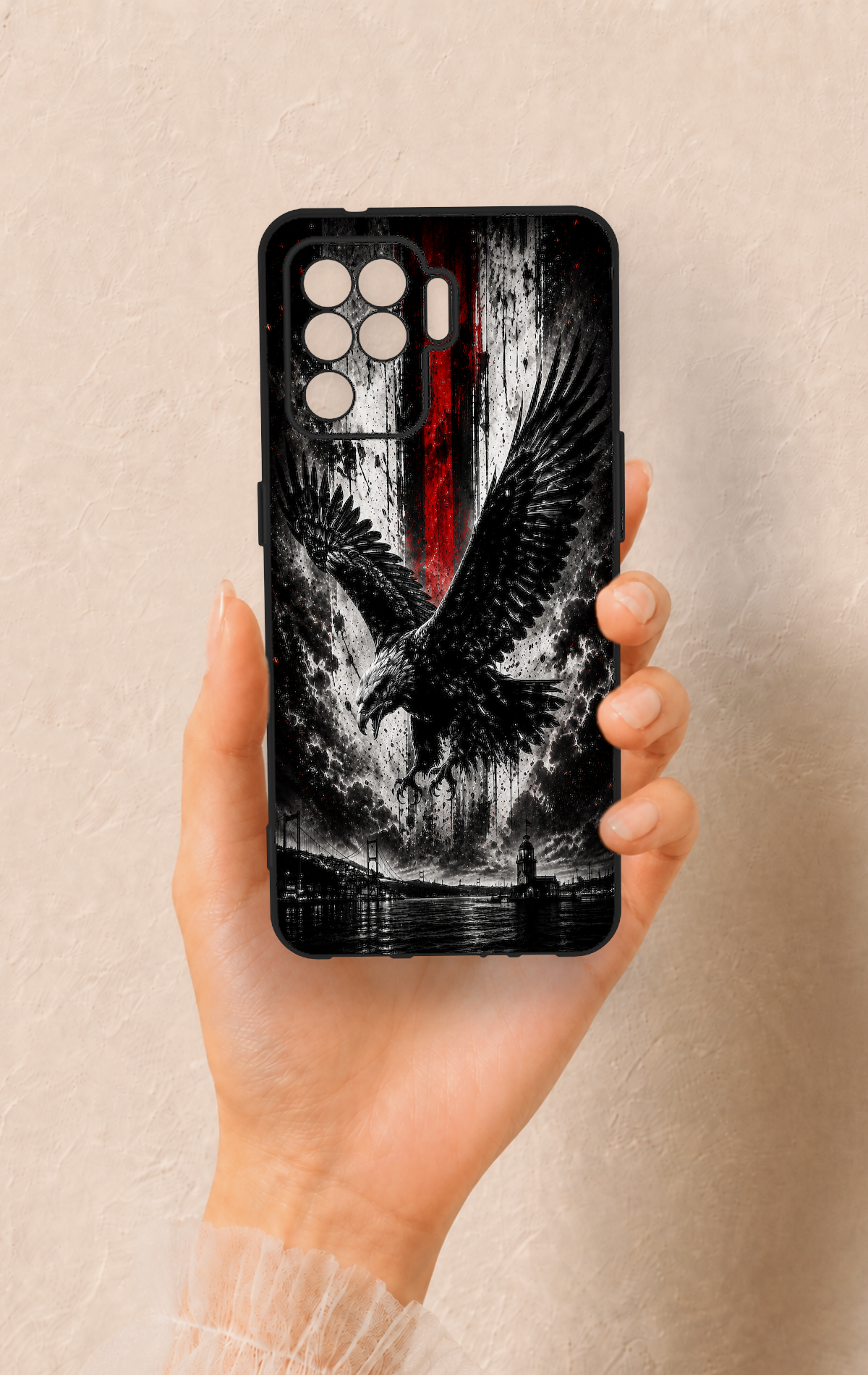 Oppo Reno 5 Lite Uyumlu Kara Kartal Desenli Silikon Kılıf