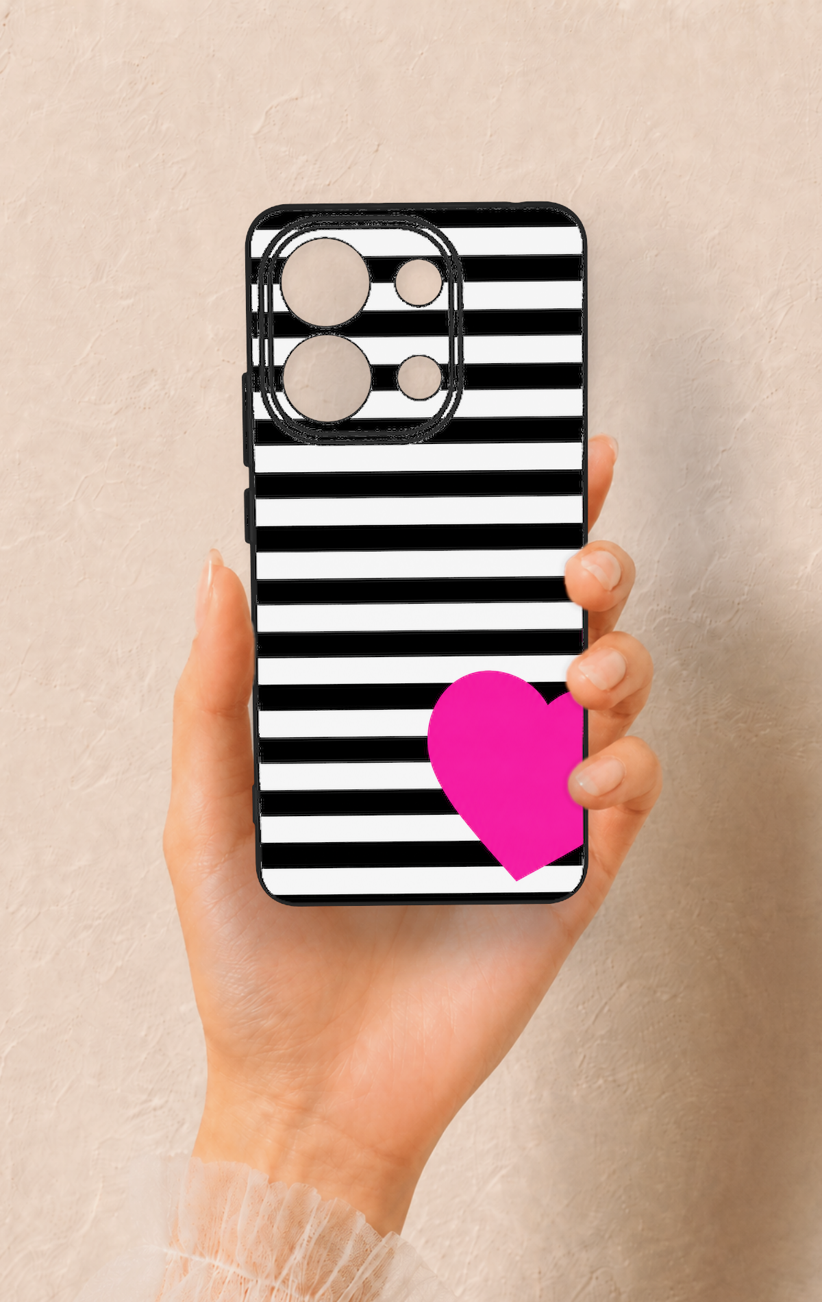 Redmi Note 13 4G Uyumlu Çizgili Kalp Desenli Silikon Kılıf