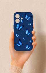 iPhone 17 Uyumlu Parlak Mavi Kelebek Desenli Silikon Kılıf