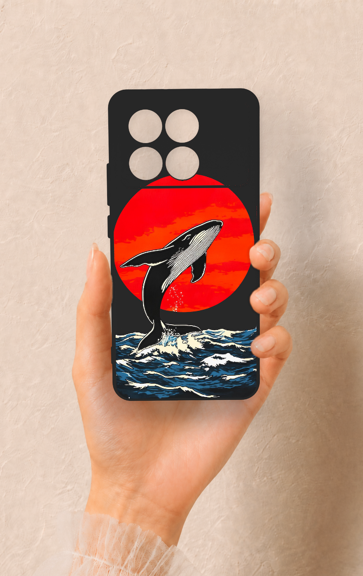 Poco X6 Pro Uyumlu Kırmızı Güneş Balina Desenli Silikon Kılıf