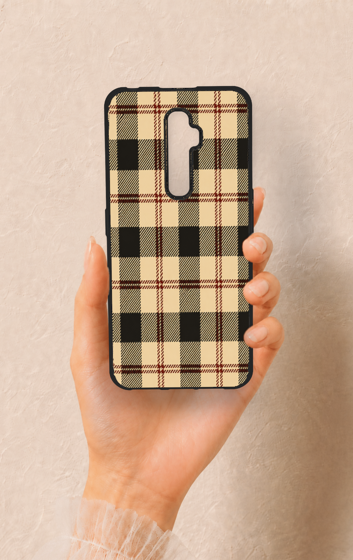 Oppo Reno 2Z Uyumlu Krem Ekose Desenli Silikon Kılıf