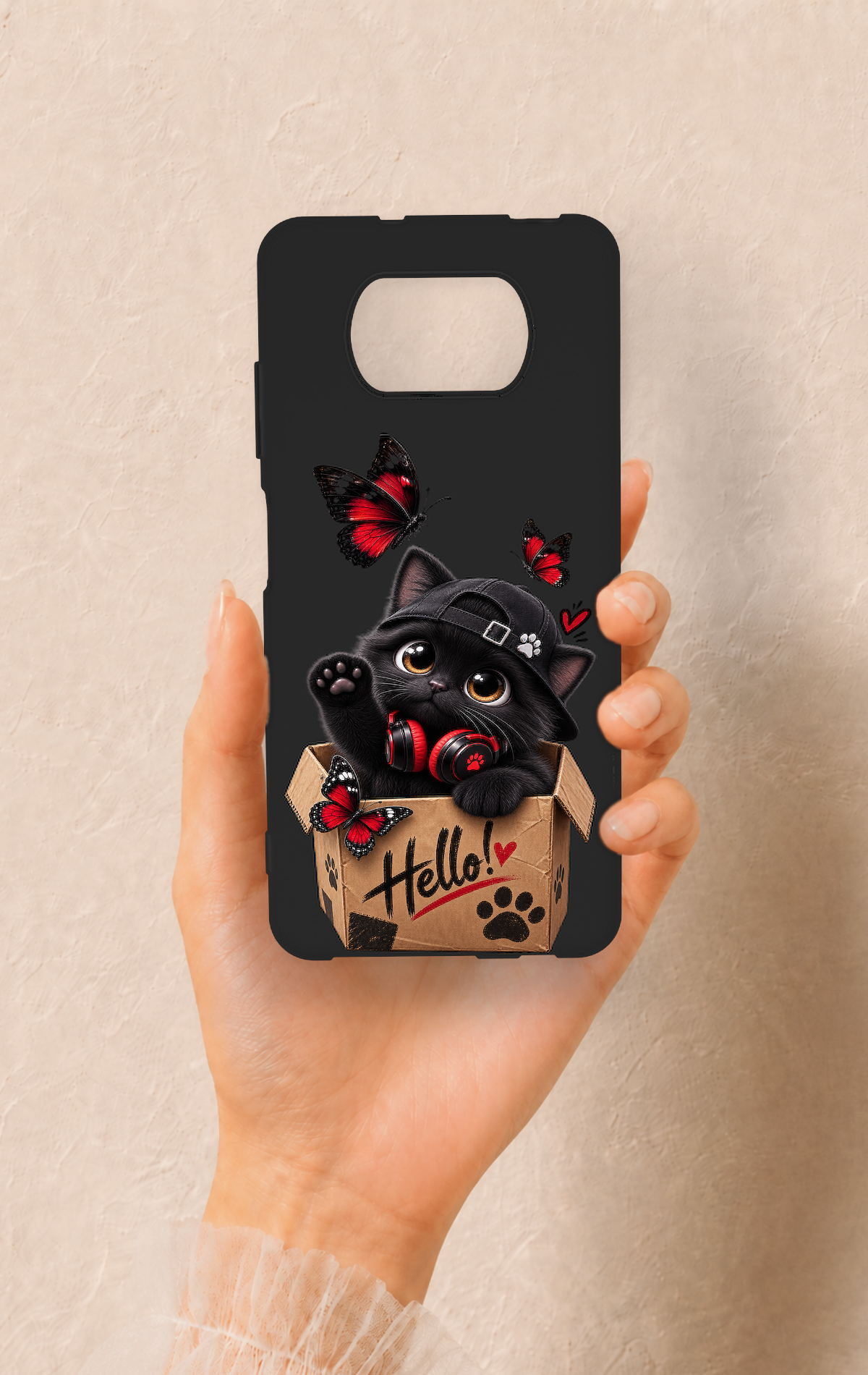 Poco X3 Uyumlu Hello Cat Desenli Silikon Kılıf