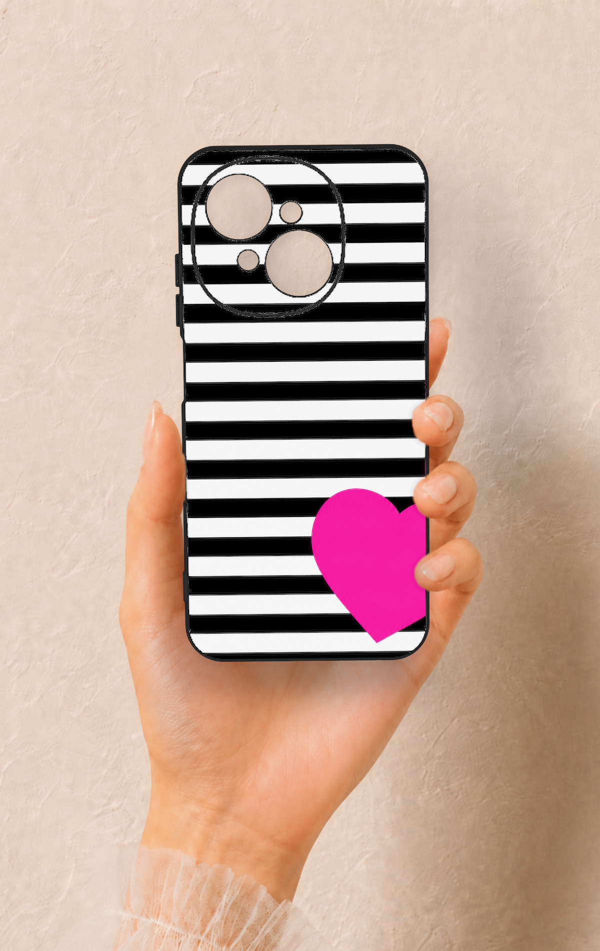 Tecno Spark Go1 Uyumlu Çizgili Kalp Desenli Silikon Kılıf