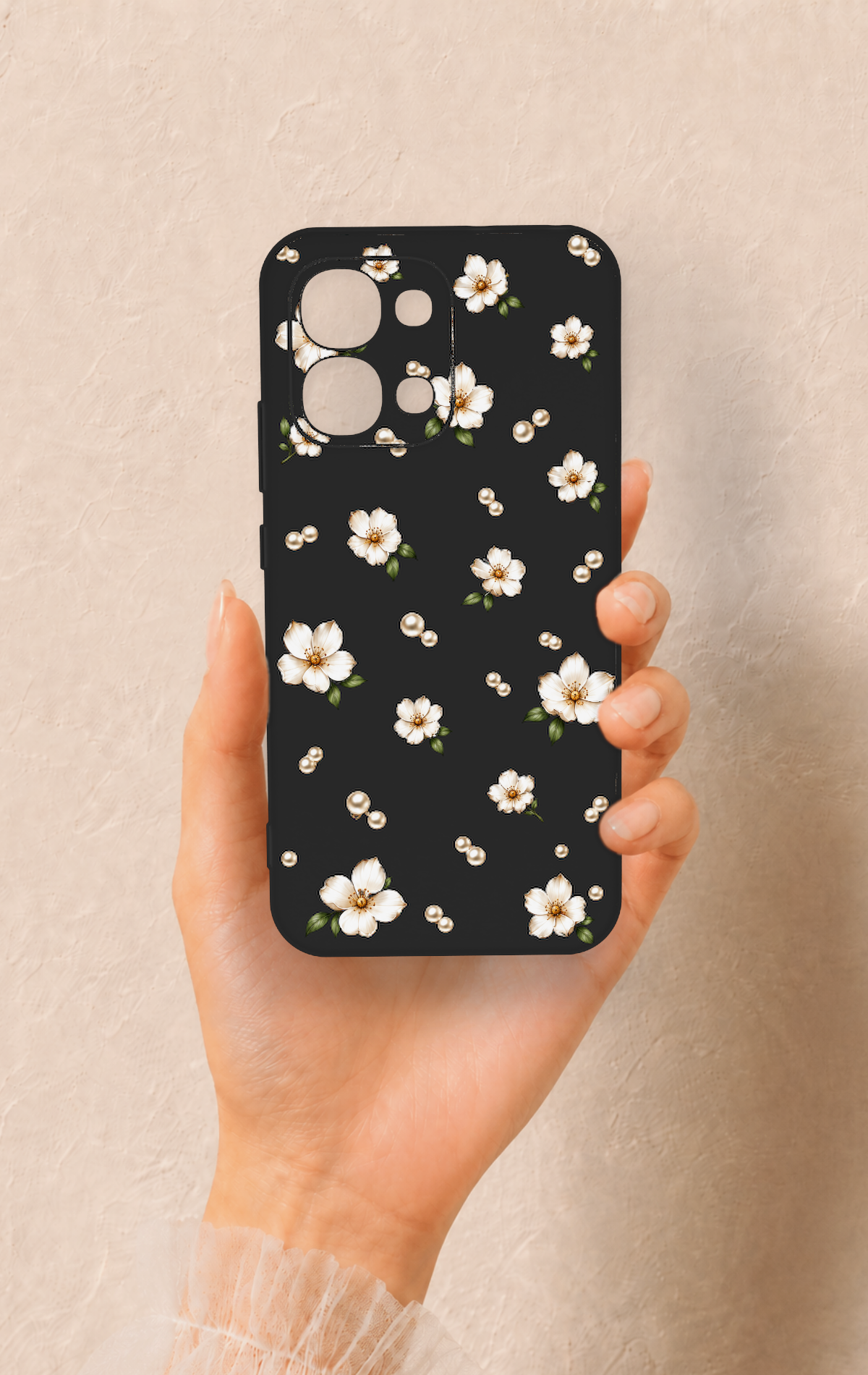 Oppo A6 Pro Uyumlu İnci Papatya Desenli Silikon Kılıf