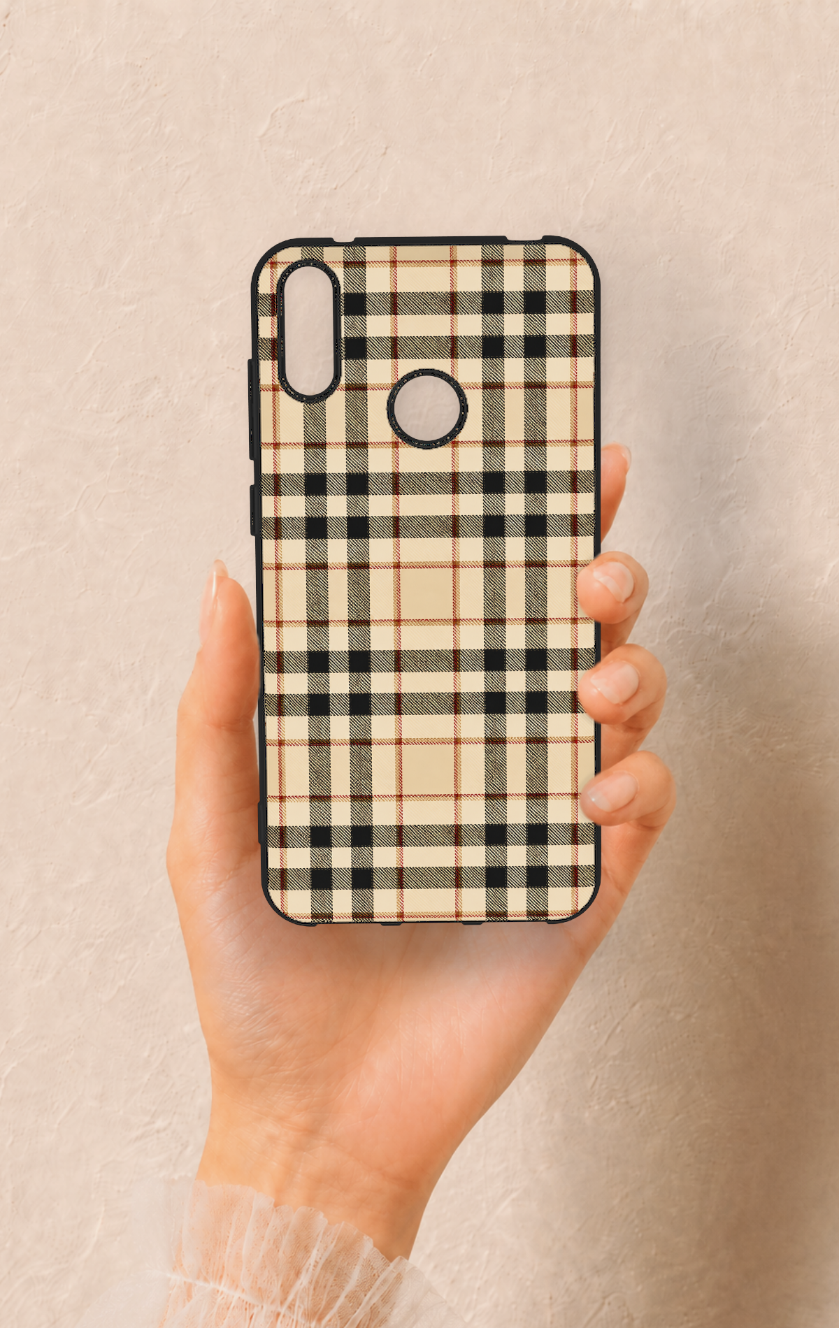 Huawei Y7 2019 Uyumlu Karamel Siyah Ekose Desenli Silikon Kılıf