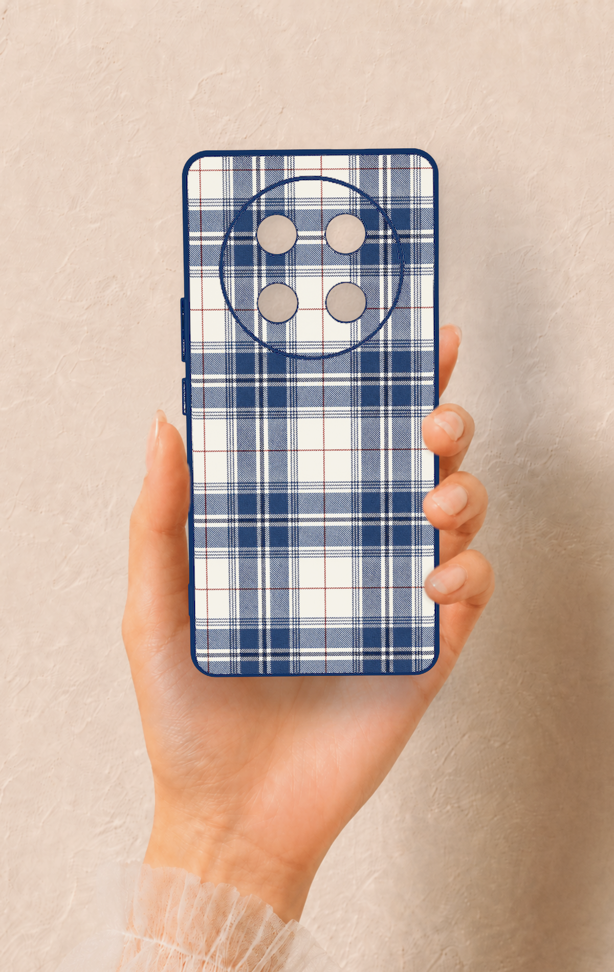Honor Magic 7 Lite 5G Uyumlu Bej Lacivert Ekose Desenli Silikon Kılıf
