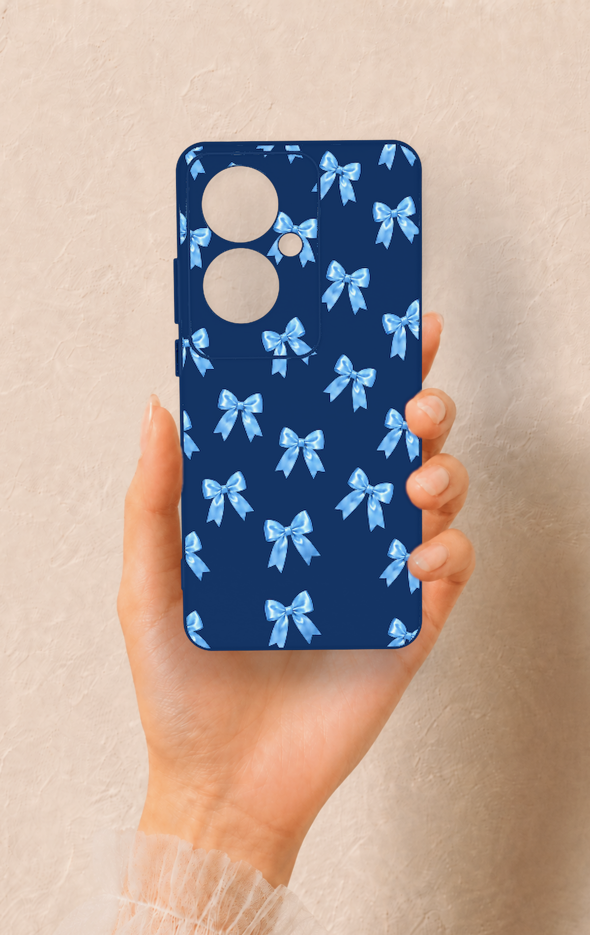 Oppo Reno 11F Uyumlu Mavi Fiyonk Kurdele Desenli Silikon Kılıf